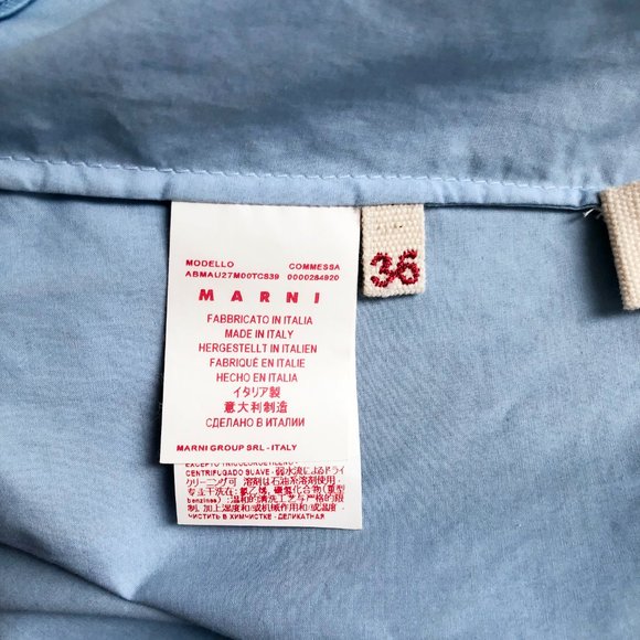 Marni Blue Dress Cotton Short Long Sleeves Ruffle V Neck Flowy Summer Costal 36 - Picture 8 of 10